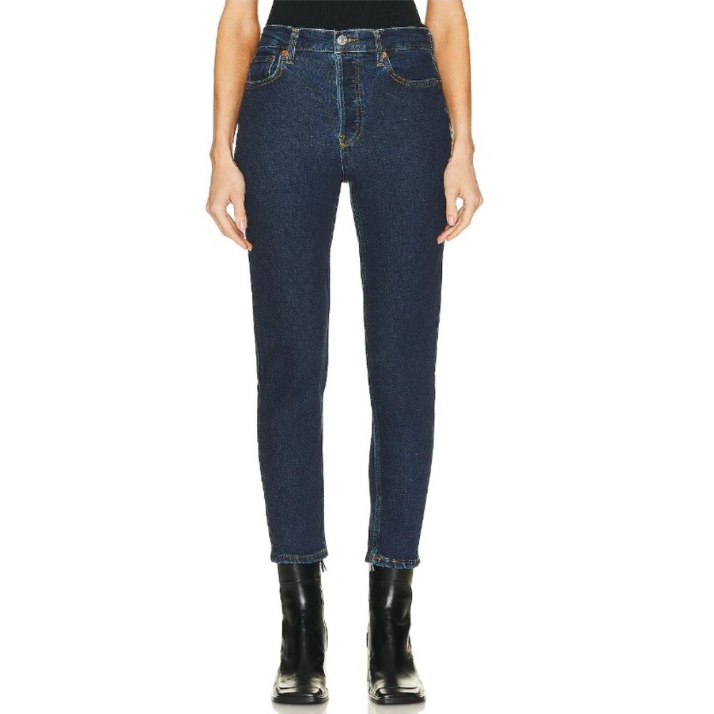 Re/Done 90's High Rise Ankle Crop in Dark Rinse